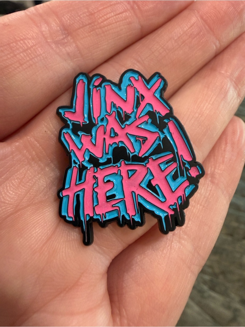 Pink & Teal Graffiti Enamel Pin - "Jinx Was Here"